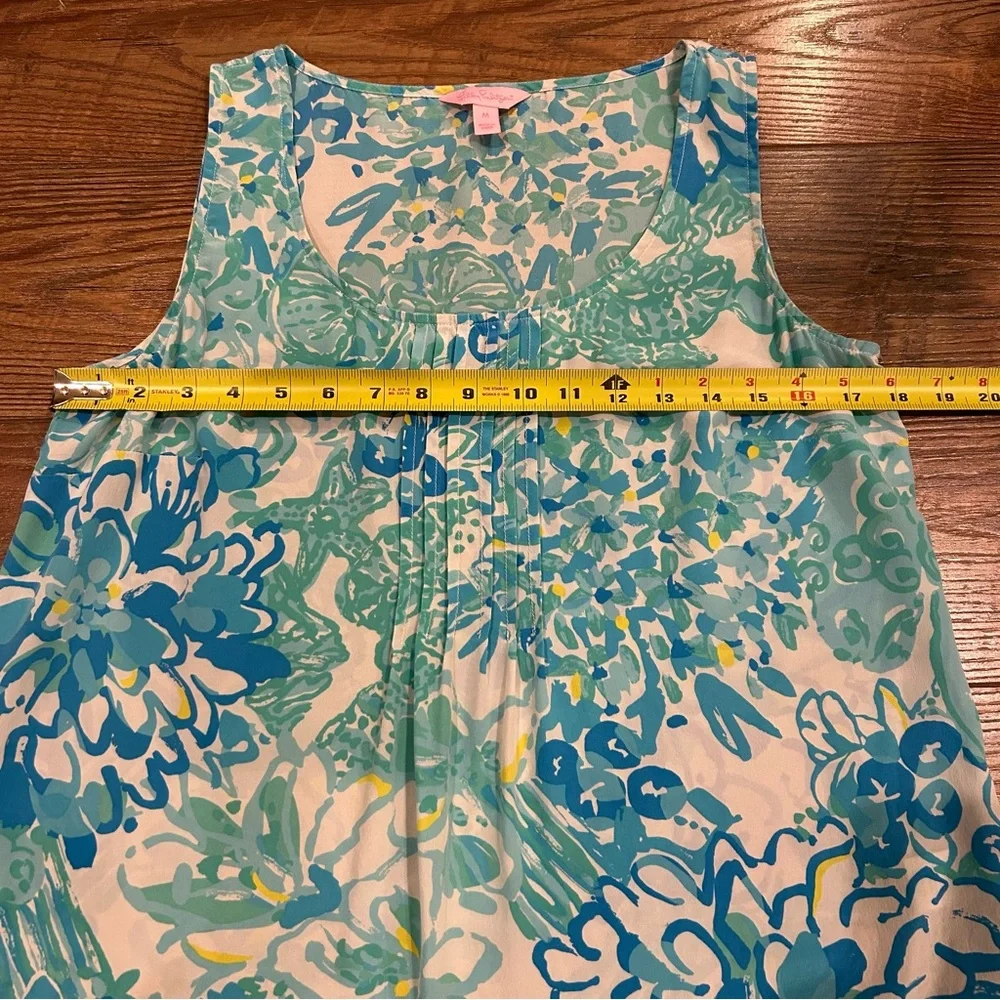 Lilly Pulitzer Dahlia Silk Tank Top Blue/White/Yellow Medium - Picture 4 of 11